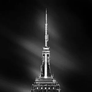Empire State Building spire close up in black and white