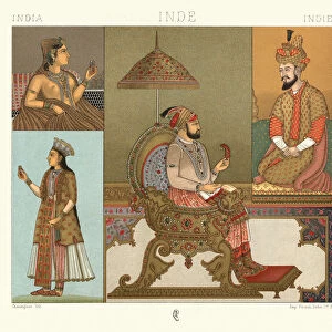 Fashions of Mughal empire, Indian, Women, Man on golden throne