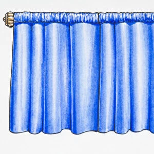 Illustration of closed blue curtains on curtain rail