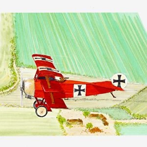 Illustration of Fokker triplane Red Baron, 1st World War