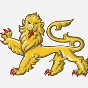 Illustration of heraldic symbol of lion statant guardant representing courage
