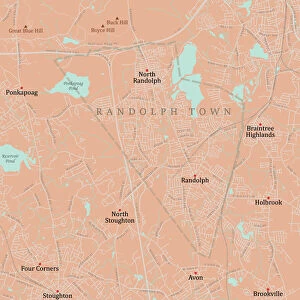 MA Norfolk Randolph Town Vector Road Map