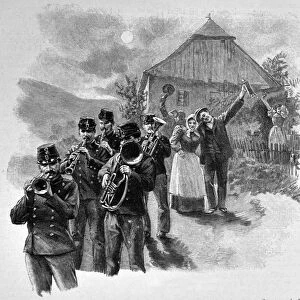 Military orchestra plays on a village festival - 1896