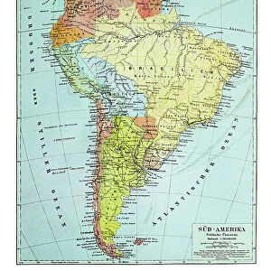 Old map of South America continent