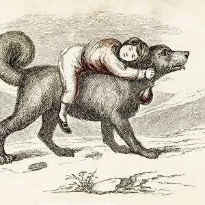 San Bernard dog and kid engraving 1851