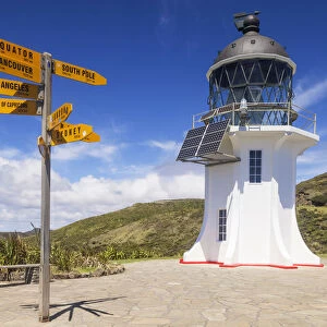 World sign post at Cape Reinga Lighthouse, Northland, North Island, New Zealand