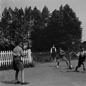 Children playing a game of stoolball in Hartley, Kent. 1937