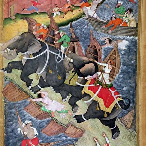 Akbar tames the Savage Elephant, Hawa i, outside the Red Fort at Agra, miniature