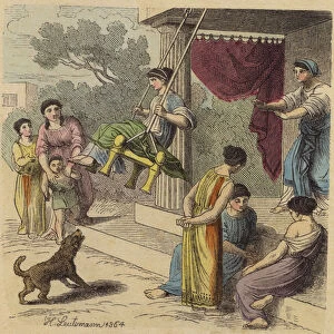 Ancient Greek pastimes (coloured engraving)