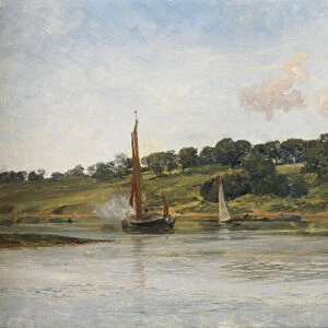 Barges on the Medway, 1977 (oil on canvas)