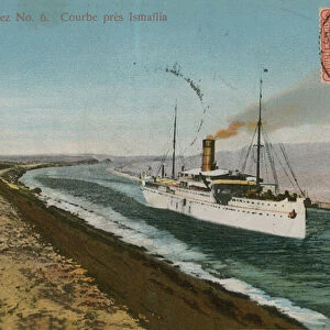 Bend near Ismailia, Suez Canal. Postcard sent in 1913