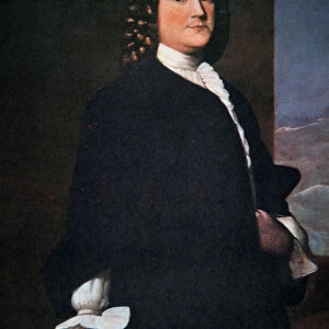Benjamin Franklin in his early 40s (colour litho)
