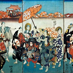 Brave Kuniyoshi with his Paulownia Design (Isamashiki Kuniyoshi kiri no tsuimoyac) 1848