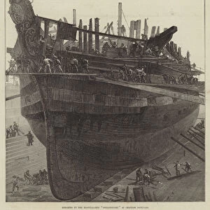 Breaking up the Hospital-Ship "Dreadnought"at Chatham Dockyard (engraving)