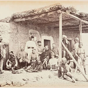 British and Indian officers of the 5th Regiment of Infantry, Punjab Frontier Force, 1880 circa (b / w photo)