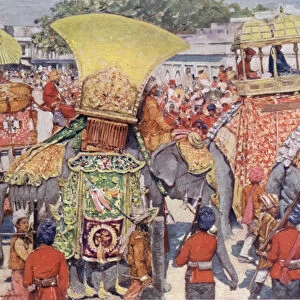 Burmese Elephants at the State Entry (colour litho)