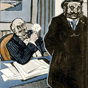 Caricature in L Assiette du Beurre, 1906, depicting two businessmen in a meeting