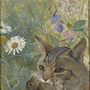 A Cat with a Young bird in its Mouth, 1885 (oil on wood)