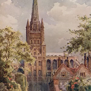 The Cathedral Precincts, Norwich (colour litho)