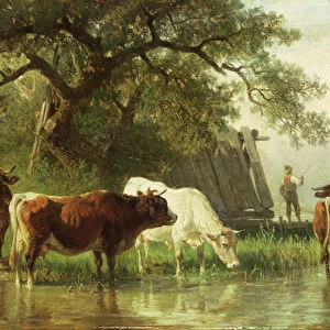 Cattle Watering in a River Landscape, 19th century