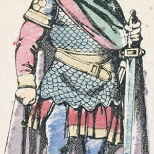 Charles Martel, maire du Palais, de Chilperic 2, 715 a 741 (coloured engraving)