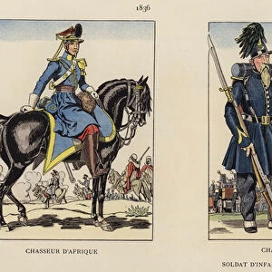 Chasseur D Afrique, 1836; Chasseur D Orleans Et Soldat D Infanterie De Ligne, Voltigeur, 1840 (colour litho)