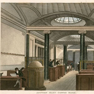 The coffee room of the Auction Mart, St Bartholomews Lane, London (coloured engraving)