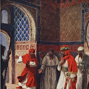 The Last Council of Boabdil at the Alhambra, 1492 (colour litho)