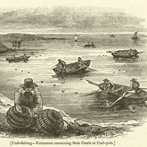 Crab-fishing, Fishermen examining their Creels or Crab-pots (engraving)