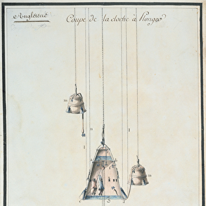 Cross-sectional drawing of a diving bell, 1785 (w / c on paper)