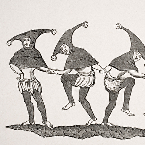 Dance of fools, reproduction of a miniature in a 13th century manuscript, from Le