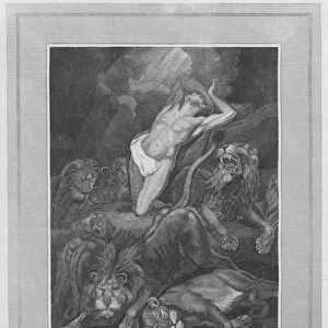Daniel in the Lions Den, Daniel, VI, 16, etc (engraving)