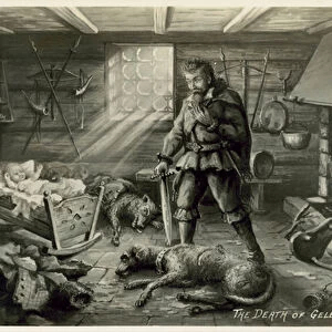 The death of Gelert, Llewellyns dog, scene from William Robert Spencers poem Beth Gelert; or, the Grave of the Greyhound (litho)