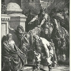 The death of Roman Consul Marcus Papirius in the Gallic sack of Rome, 387 BC (engraving)