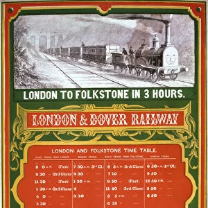 Early timetable for the London to Dover Railway (colour litho)