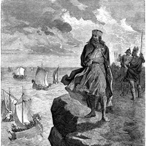 Emperor Charlemagne watching the arrival of Norman ships on the French coast - Viking