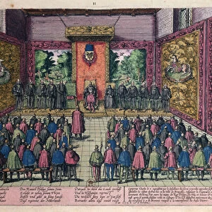 The Emperor Charles V (1500-58) announces the abdication of his power over the Low