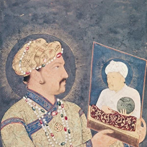Emperor Jahangir (1569-1627) holding a portrait of Emperor Akbar (1542-1605) (gouache