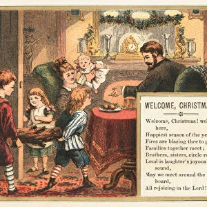 Family preparing for Christmas, Christmas Card (chromolitho)