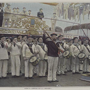 Fifes and drums on board the school ship Bretagne (colour photo)