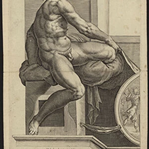 Figure from the Sistine Chapel fresco in the Vatican (engraving)