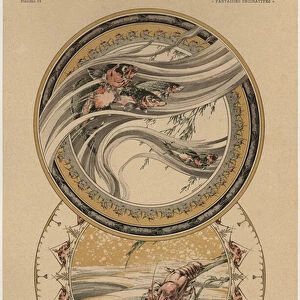 Fishes and lobster, plate 13 from Fantaisies decoratives, engraved by Gillot