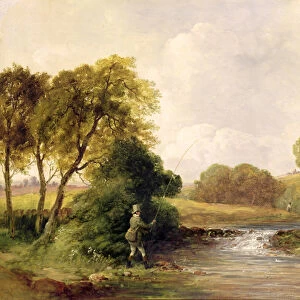 Fishing: Playing a Fish (oil on canvas)