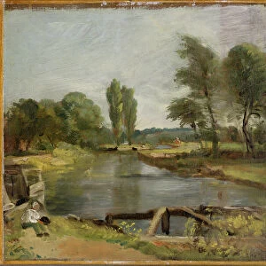 Flatford Lock, 1810-11 (oil on paper on canvas)