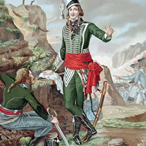 Francois Severin Marceau-Desgraviers (1769-1896) French revolutionary soldier: republican army of La Vendee: fought at Fleurus, Mainz, Mannheim and Coblenz. Mortally wounded Altenkirchen. Chromolithograph after painting