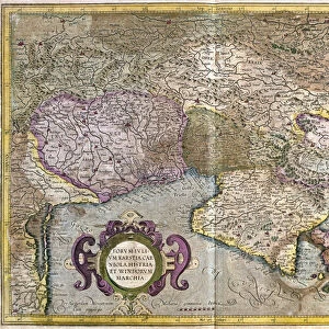 Friuli, Italy - Slovenia (Istria) with the Gulf of Trieste and Balkans (engraving, 1596)