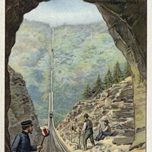 Funicular railway in the Catskill Mountains, New York, USA (chromolitho)