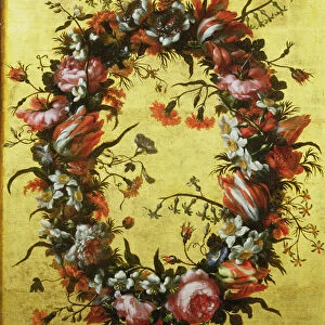 Garland of Flowers on a Gilded Background (oil on panel)