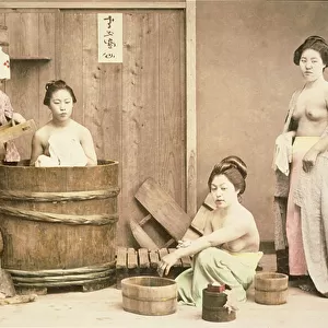 Geishas bathing, c. 1880s (hand-coloured albumen print)