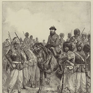 General Ghous-ud-din Khan, Commander of the Afghan Troops at Penjdeh, with his Afghan Soldiers (engraving)